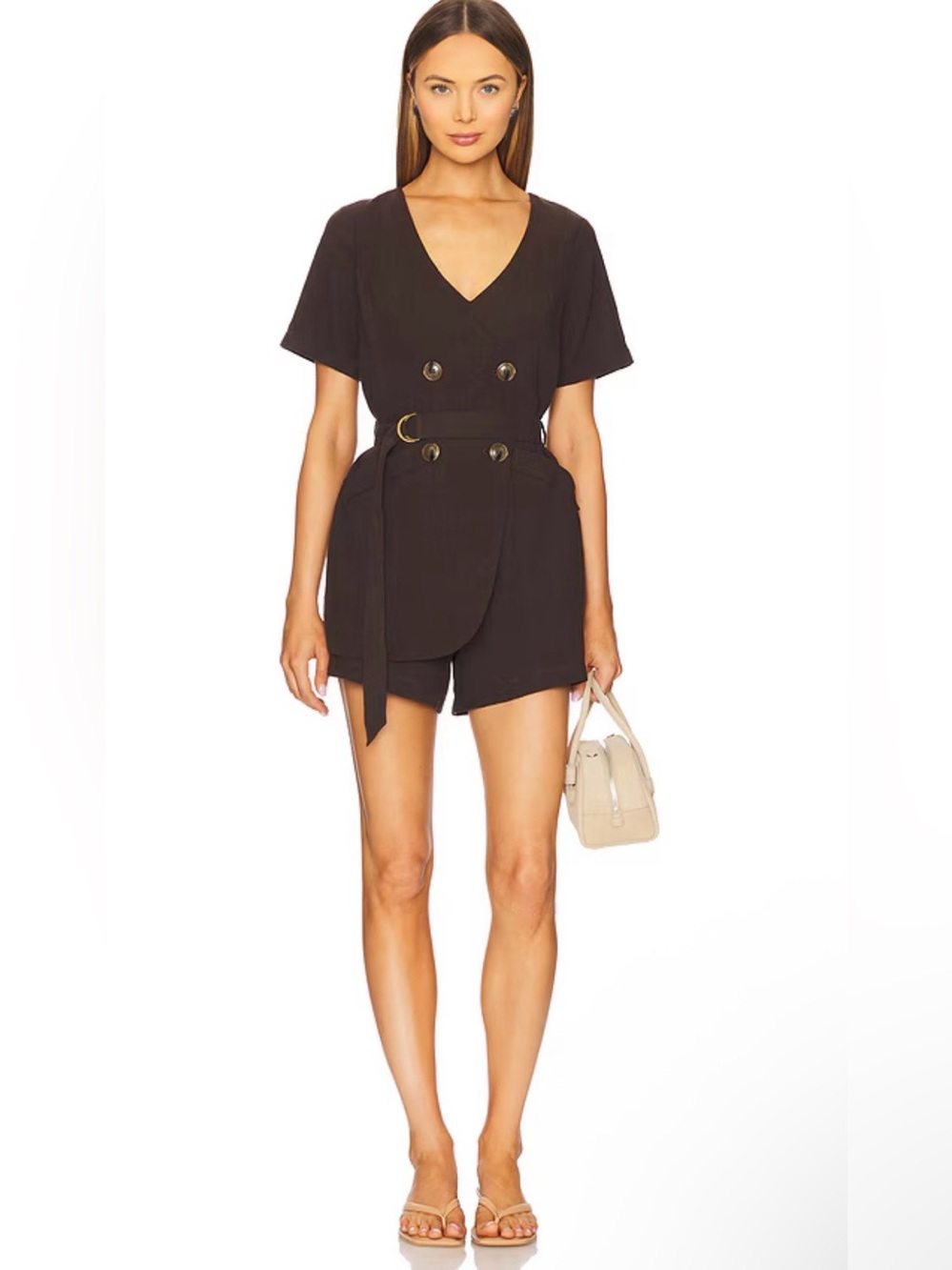 Heartloom Revolve Women’s Parina Linen Blend Shorts Romper in Coco Size XS
